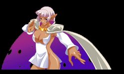 Rule 34 | animated, animated gif, aq interactive, arcana heart, arcana heart 2, atlus, bouncing breasts, breasts, cape, cleavage, dark elf, dark skin, elf, examu, large breasts, long hair, parace l&#039;sia, pointy ears, red eyes, revealing clothes, smile, torn cape, torn clothes