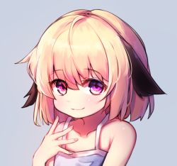 Rule 34 | 1girl, animal ears, blonde hair, commentary request, dog ears, dress, grey background, hand to own mouth, korean commentary, kosobin, original, pink eyes, short hair, simple background, smile, solo, sundress, upper body, white dress