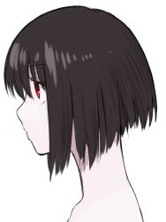 Rule 34 | 1girl, bob cut, brown hair, closed mouth, expressionless, hana (yuta), highres, monster girl, nude, original, portrait, profile, red eyes, shokushi yuu, short hair, simple background, solo, white background