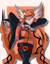 armor digimon digimon_(creature) furry furry_female highres meicrackmon_vicious_mode orange_fur white_fur