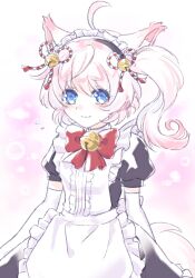 Rule 34 | 1girl, animal ears, blush, closed mouth, fox ears, fox girl, howan (show by rock!!), long hair, looking at viewer, maid, maid headdress, mel6969, multicolored background, multicolored hair, pink background, pink hair, show by rock!!, side ponytail, sketch, smile, solo, white background, white hair