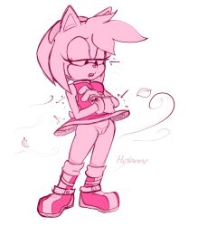 Rule 34 | 1girl, amy rose, animal ears, artist name, bare shoulders, boots, breasts, breath, cleft of venus, clothes lift, cold, dress, dress lift, female focus, full body, furry, furry female, gloves, hairband, half-closed eyes, hexanne, jitome, leaf, looking down, medium breasts, no panties, open mouth, pink dress, pink footwear, pink theme, pussy, short hair, sidelocks, signature, simple background, sketch, sleeveless, sleeveless dress, solo, sonic (series), standing, tail, trembling, uncensored, white background, wind, wind lift