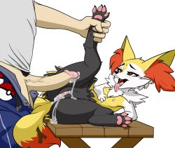 Rule 34 | 1boy, 1girl, absurdres, aftersex, animal ears, animal hands, arm support, belt, blue pants, blush, braixen, breasts, claws, clitoris, creatures (company), cum, cum in pussy, cum string, cumdrip, erection, fangs, feet, fenix31, fluff kevlar, fox ears, fox tail, from side, full body, furry, game freak, gen 6 pokemon, grey shirt, half-closed eyes, hand up, highres, leg lift, looking up, lying, nintendo, nipples, on back, open fly, open mouth, pants, penis, poke ball, pokemon, pokemon (creature), pokemon xy, pubic hair, pussy, red eyes, saliva, shirt, small breasts, smile, standing, stick, tail, teeth, testicles, tongue, tongue out, transparent background, unbuttoned, uncensored, unzipped