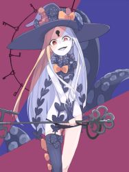 Rule 34 | 1girl, :d, abigail williams (fate), abigail williams (second ascension) (fate), abigail williams (third ascension) (fate), black bow, black gloves, black hat, black panties, black thighhighs, blonde hair, bow, commentary request, elbow gloves, evil smile, fate/grand order, fate (series), gloves, hat, hat bow, head tilt, highres, holding, holding key, key, long hair, looking at viewer, open mouth, orange bow, oversized object, pale skin, panties, parted bangs, polka dot, polka dot bow, red eyes, revealing clothes, single thighhigh, smile, solo, split theme, stuffed animal, stuffed toy, suction cups, tears, teddy bear, tentacles, thighhighs, topless, underwear, usuaji, very long hair, white hair, witch hat