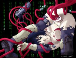 Rule 34 | anal, ass, black hair, blue eyes, breasts, cum, ghost in the shell, gloves, gun, kusanagi motoko, nipples, nude, pussy, short hair, tentacles, thighhighs, torn clothes, weapon, wire