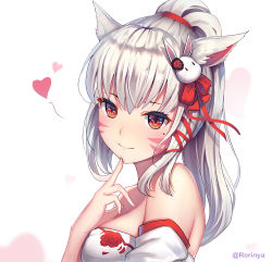 Rule 34 | 1girl, animal ears, bare shoulders, blush, breasts, rabbit hair ornament, cat ears, cat girl, closed mouth, detached sleeves, eyelashes, facial mark, final fantasy, final fantasy xiv, finger to own chin, flower, hair flower, hair ornament, hair ribbon, hand up, heart, long hair, looking at viewer, miqo&#039;te, mole, mole under eye, ponytail, red eyes, red flower, red ribbon, red rose, ribbon, rorinya, rose, sidelocks, silver hair, simple background, sleeveless, slit pupils, small breasts, solo, tattoo, twitter username, whisker markings, white background