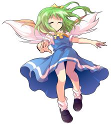 Rule 34 | 1girl, alphes (style), ascot, bare legs, dairi, daiyousei, dress, full body, green hair, parody, puffy short sleeves, puffy sleeves, short hair, short sleeves, side ponytail, solo, style parody, tears, touhou, transparent background, wings