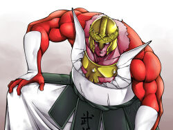 Rule 34 | 1boy, artist request, biceps, choujin enma, kinnikuman, looking at viewer, mask, muscular, serious, shaded face, solo, spoilers, strong the budo, unmasked, unworn mask