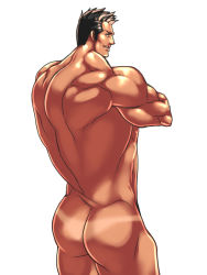 Rule 34 | 1boy, ass, bara, male focus, muscular, nude, rabbit (pixiv744412), solo, tagme, tan, tanline