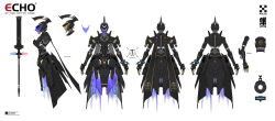 Rule 34 | absurdres, alisa: echo (punishing: gray raven), alisa (punishing: gray raven), chain, character sheet, concept art, cuffs, helmet, highres, humanoid robot, joints, multiple views, no humans, official art, punishing: gray raven, robot, robot joints, turnaround, white background, wu lun wujin