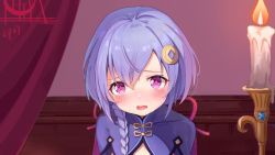 Rule 34 | 1girl, coin hair ornament, cropped, genshin impact, hair ornament, looking at viewer, low ponytail, purple eyes, purple hair, qiqi (genshin impact), solo, third-party edit, upper body, yansuiyuluo