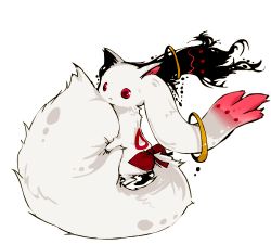 Rule 34 | 10s, bad id, bad pixiv id, consentxx, hugging own tail, hugging tail, kyubey, large tail, lowres, mahou shoujo madoka magica, mahou shoujo madoka magica (anime), no humans, red eyes, simple background, solo, tail