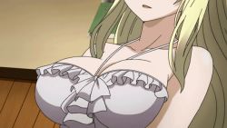 Rule 34 | 10s, 1girl, animated, animated gif, blonde hair, boku wa tomodachi ga sukunai, bouncing breasts, breasts, cleavage, head out of frame, hiccup, kashiwazaki sena, large breasts, long hair, non-web source, solo