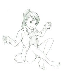 Rule 34 | 1girl, barefoot, feet, monochrome, original, sketch, smile, solo, swimsuit, toe-point, toes, traditional media, yoshitomi akihito
