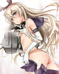 Rule 34 | 10s, 1girl, ass, bad id, bad pixiv id, blonde hair, blue eyes, blush, breasts, butt crack, clothes pull, elbow gloves, gloves, hairband, kantai collection, long hair, looking back, masami chie, personification, rensouhou-chan, school uniform, serafuku, shimakaze (kancolle), skirt, skirt pull, small breasts, solo, thong, wardrobe malfunction