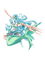 Rule 34 | breasts, cleavage, highres, mermaid, monster girl, smile, undine (yggdra union), weapon, yggdra union