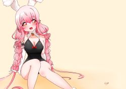 Rule 34 | 1girl, aki sakura, alternate hairstyle, animal ears, asymmetrical gloves, blush, braid, breasts, rabbit ears, cleavage, fake animal ears, gloves, headphones, large breasts, leotard, long hair, looking at viewer, mismatched gloves, nitroplus, open mouth, pink hair, red eyes, smile, solo, super sonico, twin braids, uneven gloves