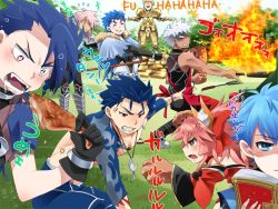 Rule 34 | 10s, 1girl, 6+boys, animal ears, apron, archer (fate), armor, astolfo (fate), bad id, bad pixiv id, barbecue party, bare shoulders, bell, blonde hair, blue hair, collar, cooking, cu chulainn (caster) (fate), cu chulainn (fate), cu chulainn (fate) (all), cu chulainn (fate/prototype), cu chulainn (fate/stay night), detached sleeves, eating, fate/apocrypha, fate/extra, fate/extra ccc, fate/grand order, fate/prototype, fate/stay night, fate (series), fighting, fire, gilgamesh (fate), grilling, hair ribbon, hans christian andersen (fate), japanese clothes, jewelry, laughing man (gits), long hair, multiple boys, open mouth, party, pink hair, ponytail, red eyes, ribbon, siegfried (fate), tamamo (fate), tamamo cat (fate), tamamo cat (first ascension) (fate), tamamo no mae (fate/extra), tenko ex, translation request, yellow eyes