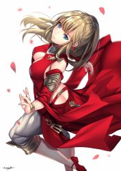 Rule 34 | 10s, 1girl, aruma jiki, ass, blue eyes, breasts, butt crack, cleavage, cleavage cutout, clothing cutout, dress, earrings, fighting, fighting stance, final fantasy, final fantasy xiv, hyur, jewelry, large breasts, long hair, looking at viewer, lyse hext, open clothes, red dress, red footwear, shoes, solo