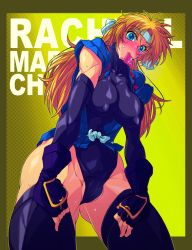 Rule 34 | 1girl, blonde hair, blue eyes, breasts, condom, condom in mouth, condom wrapper, headband, highres, japanese clothes, large breasts, martial champion, mouth hold, racheal, solo, thighhighs