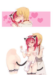 Rule 34 | 1boy, 1girl, :t, ali baba saluja, anal, anal object insertion, anal tail, animal ears, apron, ass, bad id, bad pixiv id, bare shoulders, blonde hair, blush, breasts, bridal garter, butt plug, cat ears, cat tail, closed eyes, collarbone, earrings, fake tail, female masturbation, grabbing, grabbing another&#039;s breast, groin, hands on shoulders, heart, hetero, highres, jewelry, kiss, magi the labyrinth of magic, masturbation, medium breasts, morgiana, mvv, naked apron, nipples, object insertion, pussy juice, rancy, sex toy, solo focus, tail, thigh strap, trembling, wrist cuffs