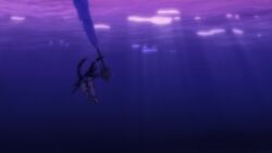 1girl animated anime_screenshot ass audible_speech barefoot bouncing_breasts breasts cleavage covered_navel earrings erza_scarlet fairy_tail fairy_tail:_dragon_cry hair_over_one_eye highres huge_breasts jewelry large_breasts long_hair navel pantyhose red_hair sound submerged swimming tagme thigh_gap twintails underwater video