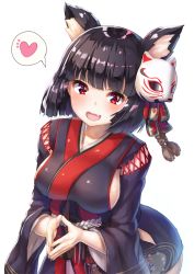 Rule 34 | 1girl, animal ears, azur lane, breasts, cat ears, fox mask, heart, japanese clothes, looking at viewer, mask, mask on head, medium breasts, open mouth, pensuke, short hair, sideboob, simple background, smile, solo, spoken heart, white background, yamashiro (azur lane)