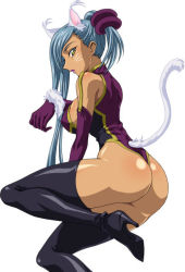Rule 34 | 00s, 1girl, animal ears, ass, boots, breasts, cat ears, cat tail, code geass, dark skin, dark-skinned female, high heel boots, high heels, iyou, ponytail, sideboob, silver hair, solo, tail, thigh boots, thighhighs, villetta nu, whiskers, yellow eyes, yukkyun