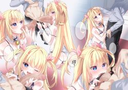 Rule 34 | 2boys, ass, blonde hair, blue eyes, blush, fellatio, long hair, maid, multiple boys, naughty face, oral, original, penis, pout, thong, trap, twintails, undressing, yaoi