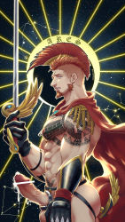 Rule 34 | 1boy, abs, alternate costume, anal, anal object insertion, aquarius (constellation), ares (priapus), arm tattoo, bar censor, bara, beard, black gloves, blue eyes, cape, censored, character name, chest tattoo, cock ring, constellation, cum on penis, erection, facial hair, from side, gloves, green eyes, highres, holding, holding sword, holding weapon, jockstrap, large pectorals, male focus, male penetrated, male underwear, mature male, mohawk, muscular, muscular male, nipple piercing, nipple rings, nipples, object insertion, orange hair, pectorals, penis, penis piercing, piercing, priapus, pubic tattoo, red cape, sagittarius (constellation), sex toy, short hair, sideburns, solo, stomach, sword, tattoo, taurus (constellation), underwear, veins, veiny penis, weapon, wind, yzpyn