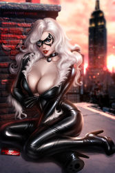 Rule 34 | 1girl, ayya sap, black bodysuit, black cat (marvel), black mask, bodysuit, boots, breasts, high heel boots, high heels, marvel, mask, spider-man (series), unzipping