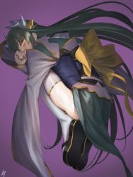 Rule 34 | 1girl, amino (tn7135), covering own mouth, dragon horns, fate/grand order, fate (series), fetal position, from side, full body, green hair, hime cut, horns, japanese clothes, kimono, kiyohime (fate), long hair, long sleeves, looking at viewer, looking to the side, obi, sandals, sash, solo, thighhighs, very long hair, white thighhighs, wide sleeves, yellow eyes, zouri