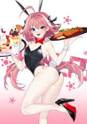 Rule 34 | 1boy, absurdres, ahoge, animal ears, ass, astolfo (fate), astolfo (saber) (fate), bare shoulders, black bow, blush, bow, fake animal ears, fang, fate/grand order, fate (series), food, hair intakes, happy, high heels, highres, leotard, long braid, long hair, looking at viewer, male focus, male playboy bunny, multicolored hair, open mouth, pantyhose, phanta, pink hair, plate, playboy bunny, purple eyes, rabbit ears, rabbit tail, skirt, smile, solo, strapless, strapless leotard, streaked hair, tail, trap, twintails, white hair, wrist cuffs