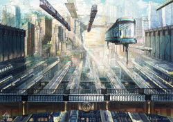 Rule 34 | 10s, 2016, bridge, building, city, cloud, k kanehira, original, people, science fiction, skyscraper, train, train station