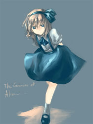 Rule 34 | 1girl, alice margatroid, alice margatroid (pc-98), arms behind back, blonde hair, blue eyes, english text, female focus, fori, mystic square, solo, touhou, touhou (pc-98)