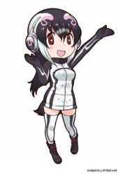 Rule 34 | 1girl, african penguin (kemono friends), black hair, brown eyes, kemono friends, long hair, looking at viewer, lowres, official art, penguin girl, penguin tail, simple background, solo, tachi-e, tail, yoshizaki mine