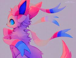 Rule 34 | animal, animal focus, blue eyes, blue sclera, bow, colored sclera, creatures (company), dated, falvie, game freak, gen 6 pokemon, looking back, nintendo, pokemon, pokemon (creature), ribbon, signature, sitting, solo, sylveon