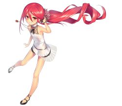 Rule 34 | 1girl, absurdres, alastor (shakugan no shana), alternate costume, alternate hairstyle, bare shoulders, bracelet, commentary request, dress, flat chest, floral print, full body, hand in own hair, highres, jewelry, long hair, looking at viewer, necklace, ohlia, ponytail, red eyes, red hair, shakugan no shana, shana, smile, solo, very long hair, white background, white dress