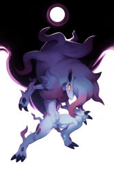 Rule 34 | claws, commentary, creatures (company), full body, furry, game freak, highres, hisuian zoroark, legs apart, looking at viewer, nintendo, pokemon, pokemon (creature), salanchu, signature, solo, standing, white background, white fur, yellow eyes