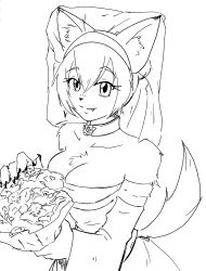 Rule 34 | 10s, 1girl, animal ears, artist request, breasts, bridal veil, choker, claws, collarbone, detached sleeves, dog ears, dog girl, dog tail, dress, fang, fang out, fingernails, furry, furry female, greyscale, highres, large hands, long fingernails, monochrome, monster girl, monster musume no iru nichijou, off-shoulder dress, off shoulder, polt, sharp fingernails, short hair, sketch, smile, solo, tail, veil, wedding dress, wet nose
