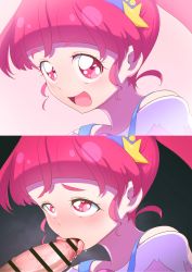 Rule 34 | absurdres, bar censor, before and after, berusiri, censored, fellatio, hair ornament, heart, heart-shaped pupils, highres, hoshina hikaru, instant loss, looking at viewer, looking to the side, open mouth, oral, penis, pink eyes, pink hair, precure, short hair, sidelocks, smile, star (symbol), star hair ornament, star twinkle precure, symbol-shaped pupils, third-party edit, tongue, tongue out