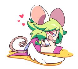 Rule 34 | 1girl, animal ears, blush stickers, green hair, heart, heart tail, leotard, mad rat dead, mouse (animal), mouse ears, mouse girl, mouse tail, nippon ichi, rat god, red eyes, tail, wings, wrist cuffs