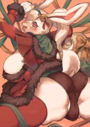 Rule 34 | rabbit, christmas, furry, highres, open mouth, red eyes, rikose, santa costume