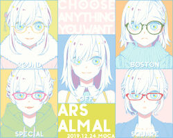 Rule 34 | 1girl, :3, :p, ars almal, ascot, collarbone, collared shirt, dated, fur collar, glasses, hair ornament, hair up, hood, hoodie, jacket, limited palette, looking at viewer, moca soon, multiple views, nijisanji, parted lips, round eyewear, shirt, short hair, smile, straight-on, sweater, tongue, tongue out, turtleneck, turtleneck sweater, virtual youtuber