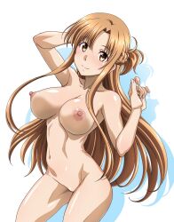 Rule 34 | asuna (sao), completely nude, highres, mutou keiji, nipples, nude, orange eyes, orange hair, simple background