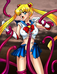 Rule 34 | 1990s (style), 1girl, bishoujo senshi sailor moon, blonde hair, blue eyes, rape, sailor moon, tagme, tentacles, torn clothes, tsukino usagi, twintails, wince