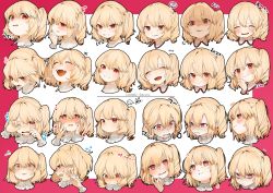Rule 34 | ..., 1girl, :d, :p, ^ ^, anger vein, artist name, bags under eyes, blonde hair, blush, border, clenched teeth, closed eyes, commentary request, constricted pupils, crying, crying with eyes open, expressions, facing viewer, fang, fangs, flandre scarlet, flying sweatdrops, gotou (nekocat), grin, hair between eyes, hand fan, hand up, hands up, happy tears, head tilt, heart, heart-shaped pupils, highres, looking at viewer, multiple views, no headwear, nose blush, one eye closed, one side up, open mouth, outside border, parted lips, pointy ears, profile, red border, red eyes, shaded face, short hair, side ponytail, sidelocks, signature, simple background, slit pupils, smile, spoken ellipsis, sweat, symbol-shaped pupils, tears, teeth, tongue, tongue out, touhou, translation request, v-shaped eyebrows, white background, wrist cuffs