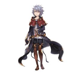 Rule 34 | 1boy, caim (granblue fantasy), cloak, collarbone, granblue fantasy, holding, jewelry, long sleeves, looking at viewer, male focus, necklace, official art, pendant, purple eyes, robe, shirt, silver hair, solo, transparent background, white shirt