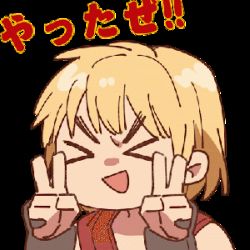 Rule 34 | &gt; &lt;, 1boy, :d, animated, animated gif, blonde hair, chibi, double v, dougi, frown, ken masters, lowres, male focus, open mouth, red shirt, shirt, short hair, smile, solo, street fighter, translation request, transparent background, upper body, v, yuiofire