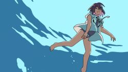 Rule 34 | 1girl, air bubble, animated, aqua eyes, barefoot, bubble, jacket, ocean, one-piece swimsuit, school swimsuit, short hair, submerged, swimming, swimsuit, tagme, twitter, underwater, video